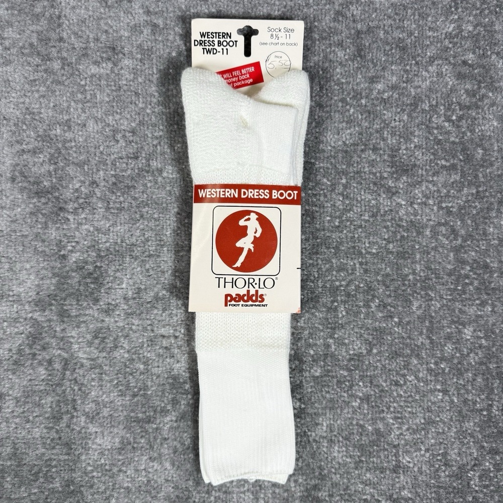 Vintage Thor-Lo Padds‎ Socks TWD-11 White Size 8 1/2-11 Western Dress Boot